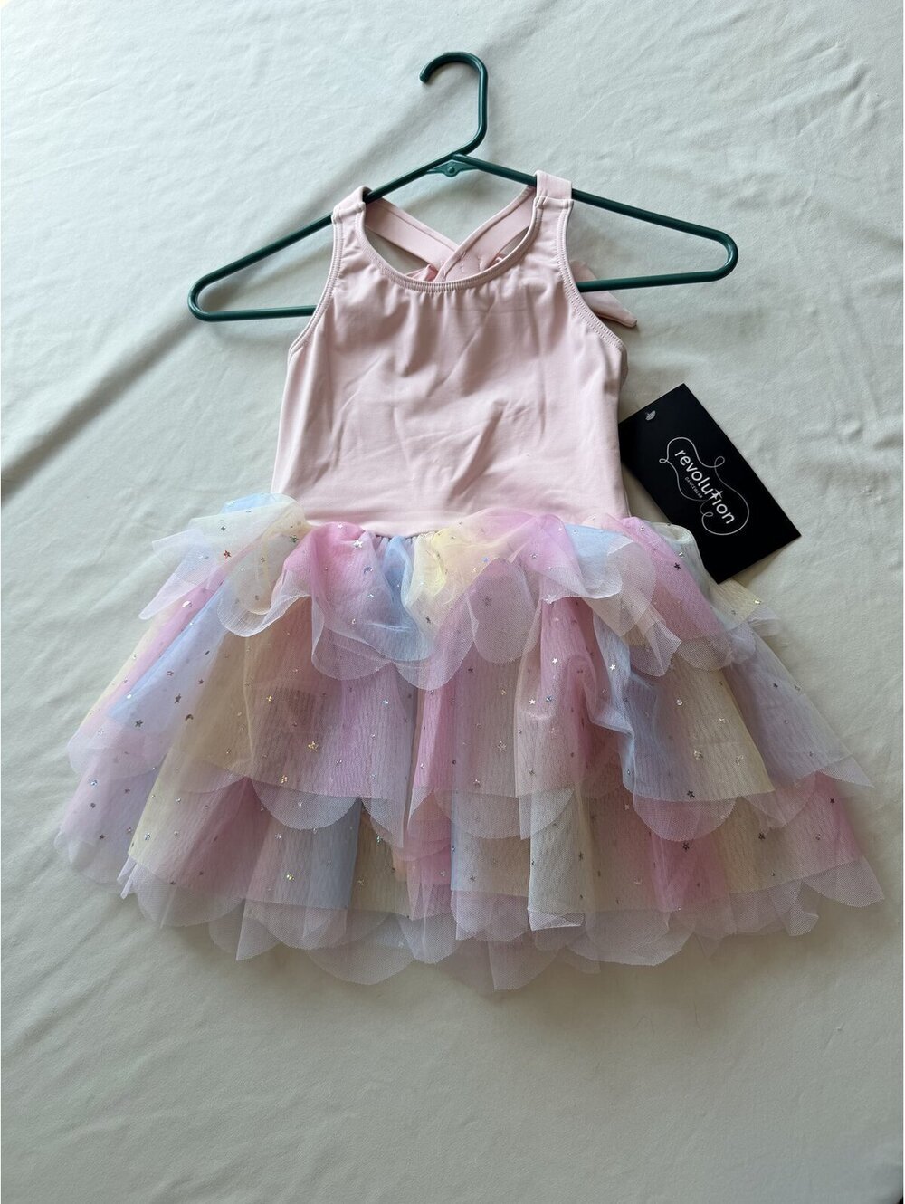Revolution Dancewear Tank Glimmer Tutu Dress Rainbow Pink Size MC NWT